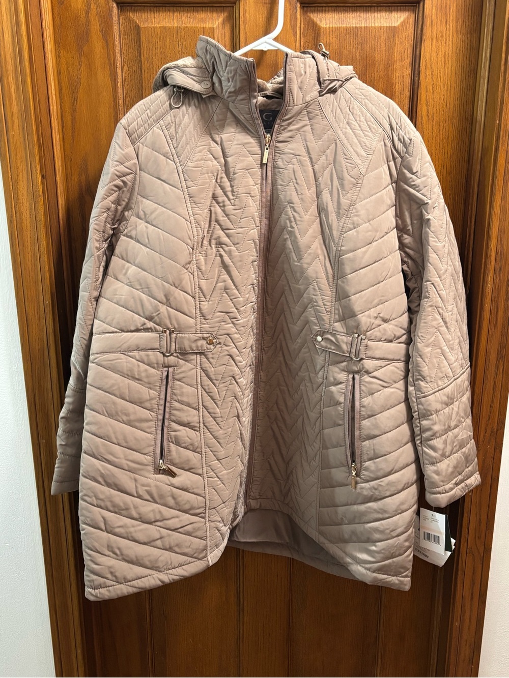 Gallery Quilted Long Coat Plus Size 2X Taupe Grey NWT